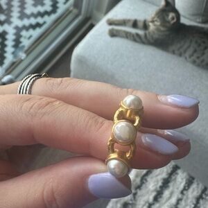 Julie Voss “Palermo Pearl Ring” in gold. Size 8, originally $125.